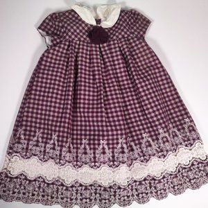Bonnie Jean Vintage Girls Plaid Peter Pan Collar Lace Hem sz/ 6